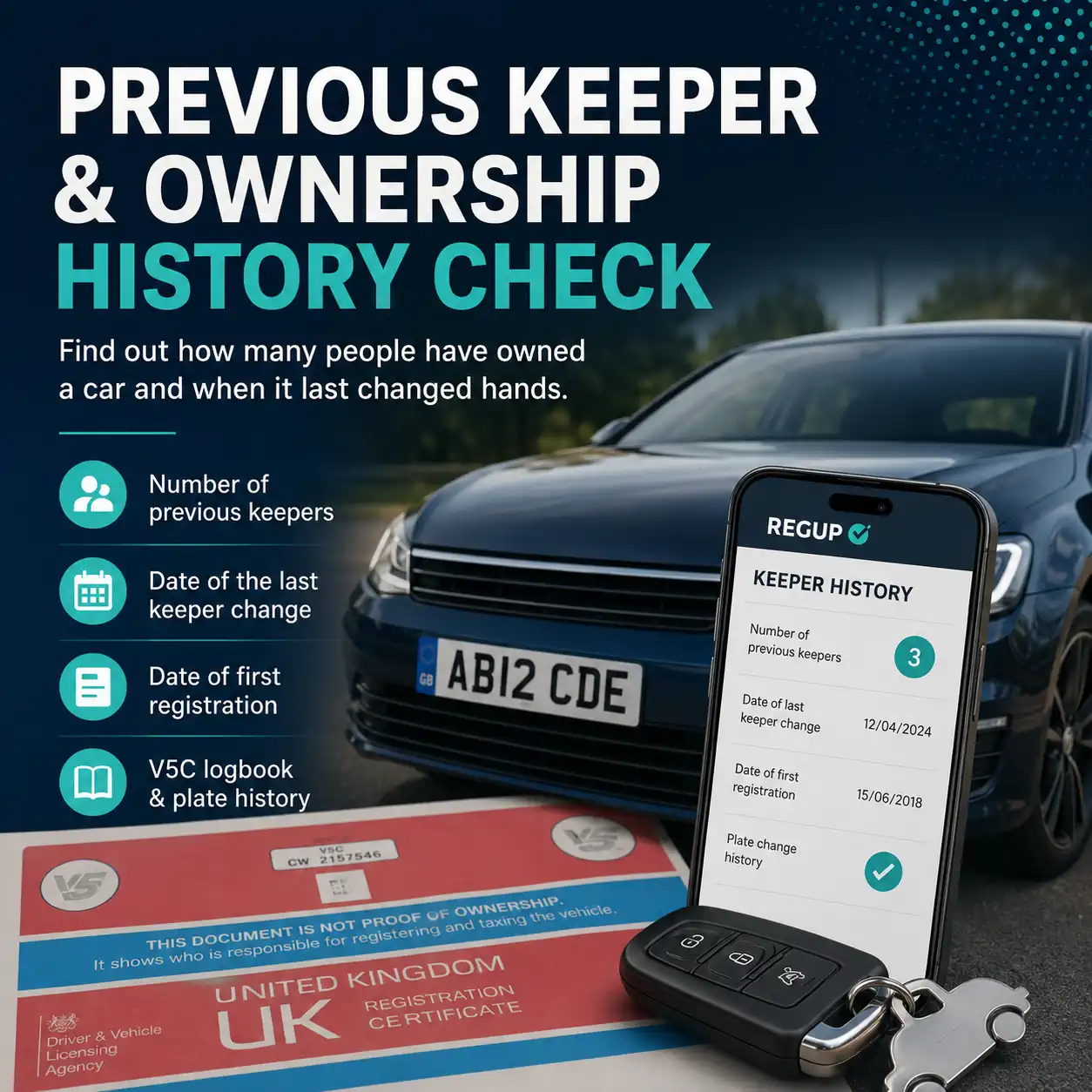 Driver checking a car's previous keeper history on a phone before a private sale