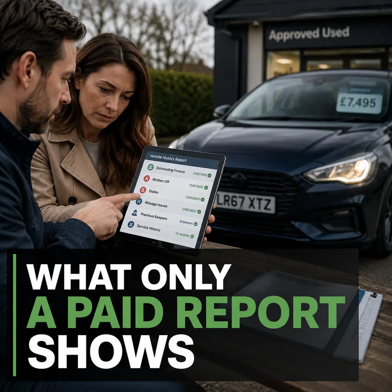 4. Paid vehicle history report showing finance, write-off, stolen and previous keeper checks