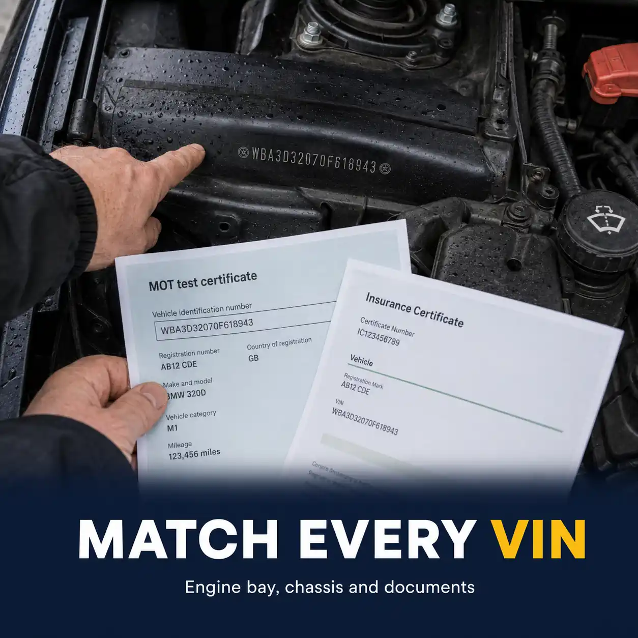checking that the vin in the engine bay matches the uk vehicle documents