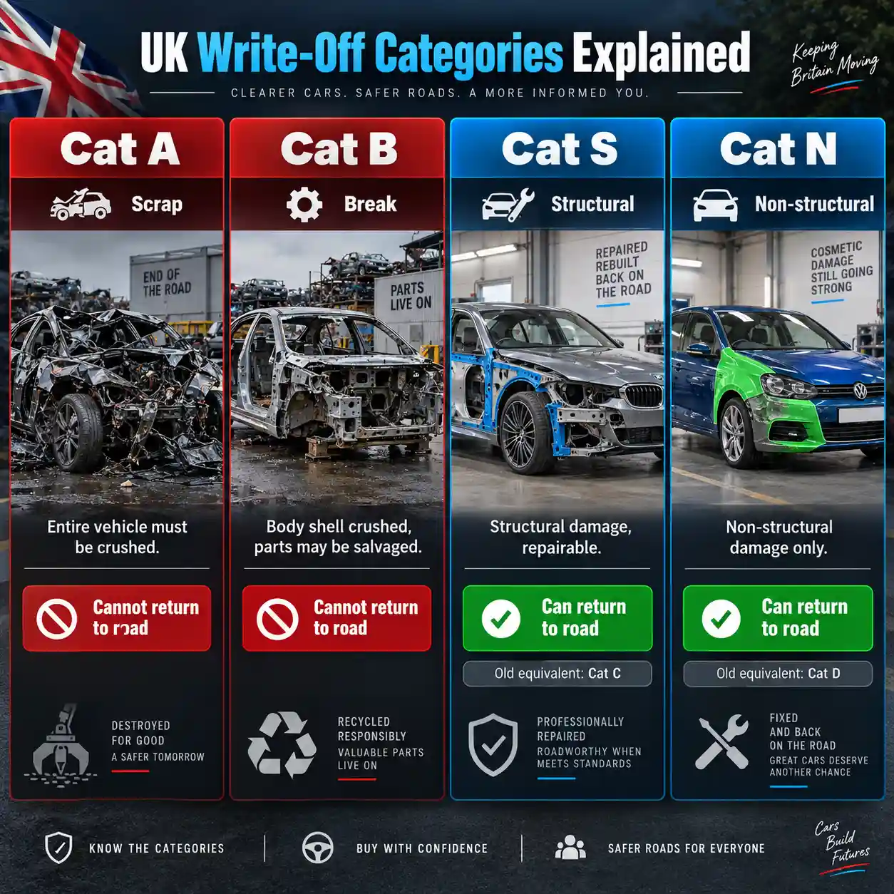 UK car write-off categories Cat A Cat B Cat S and Cat N explained