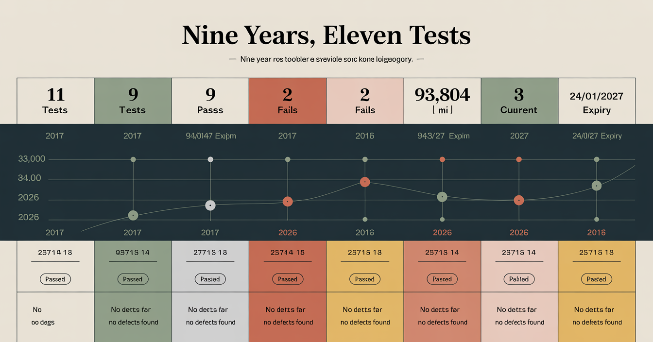 MOT history timeline with pass and fail results