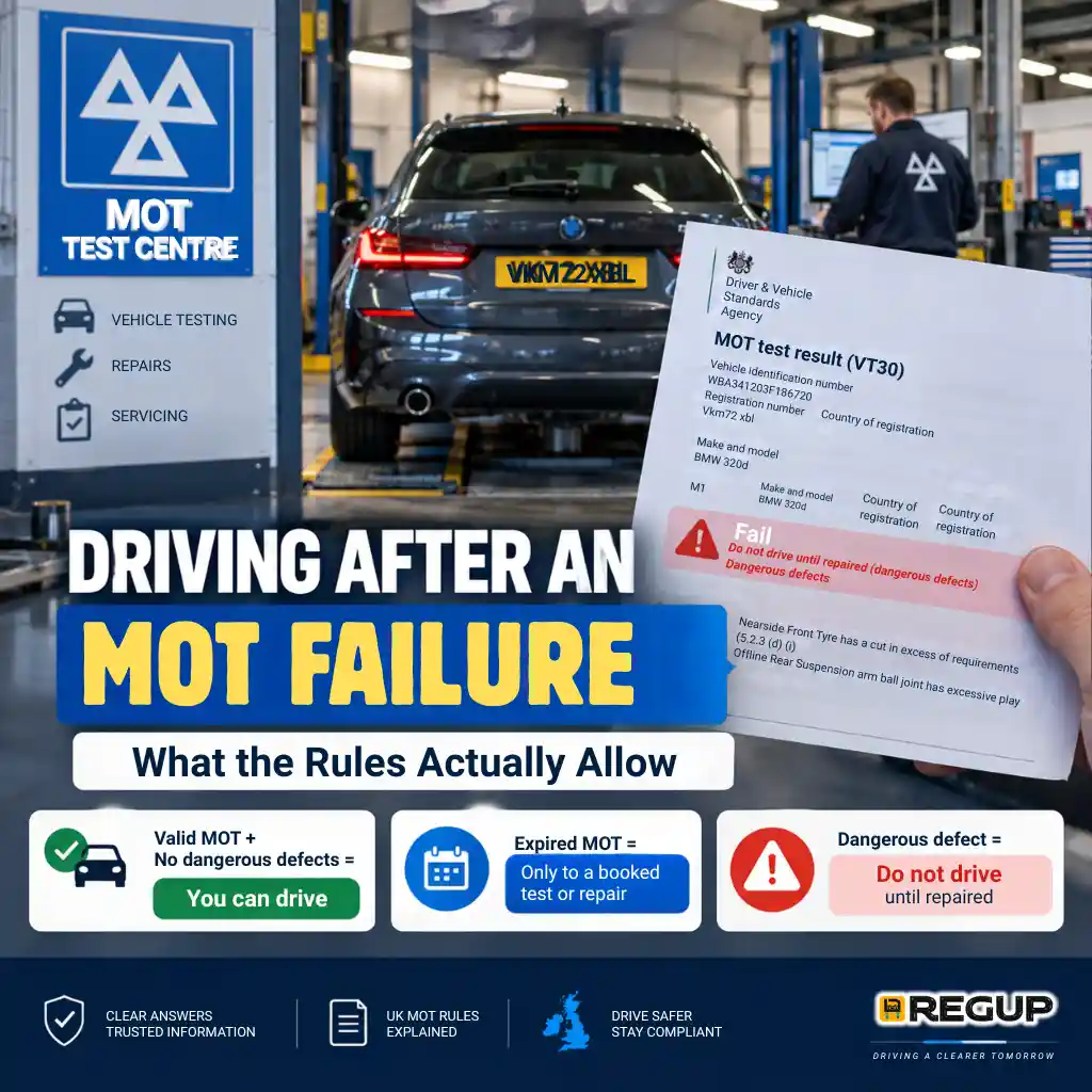 Driving after an MOT failure rules showing when a vehicle can and cannot legally be driven