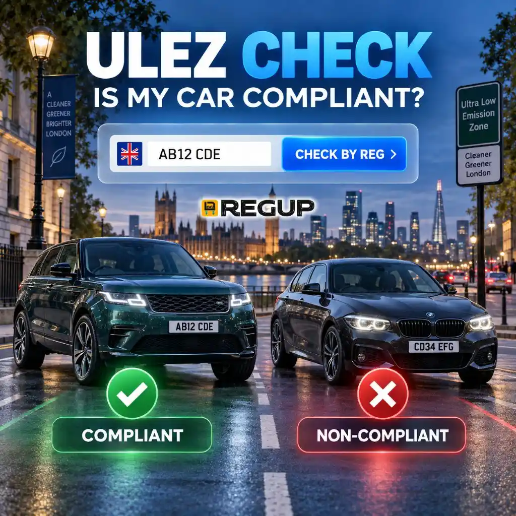 ULEZ check by registration showing compliant and non-compliant cars in London